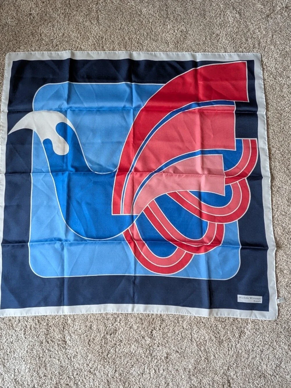 Blue & Red Graphic Square Scarf By Michèle Wittamer
